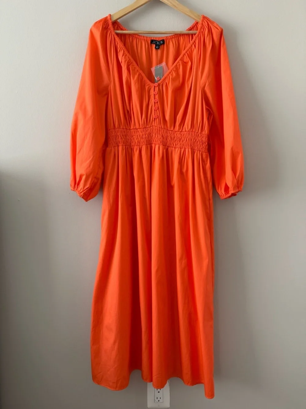 NWT - J. Crew - V-neck Midi Dress in Cotton Poplin - Sweet Tangerine
